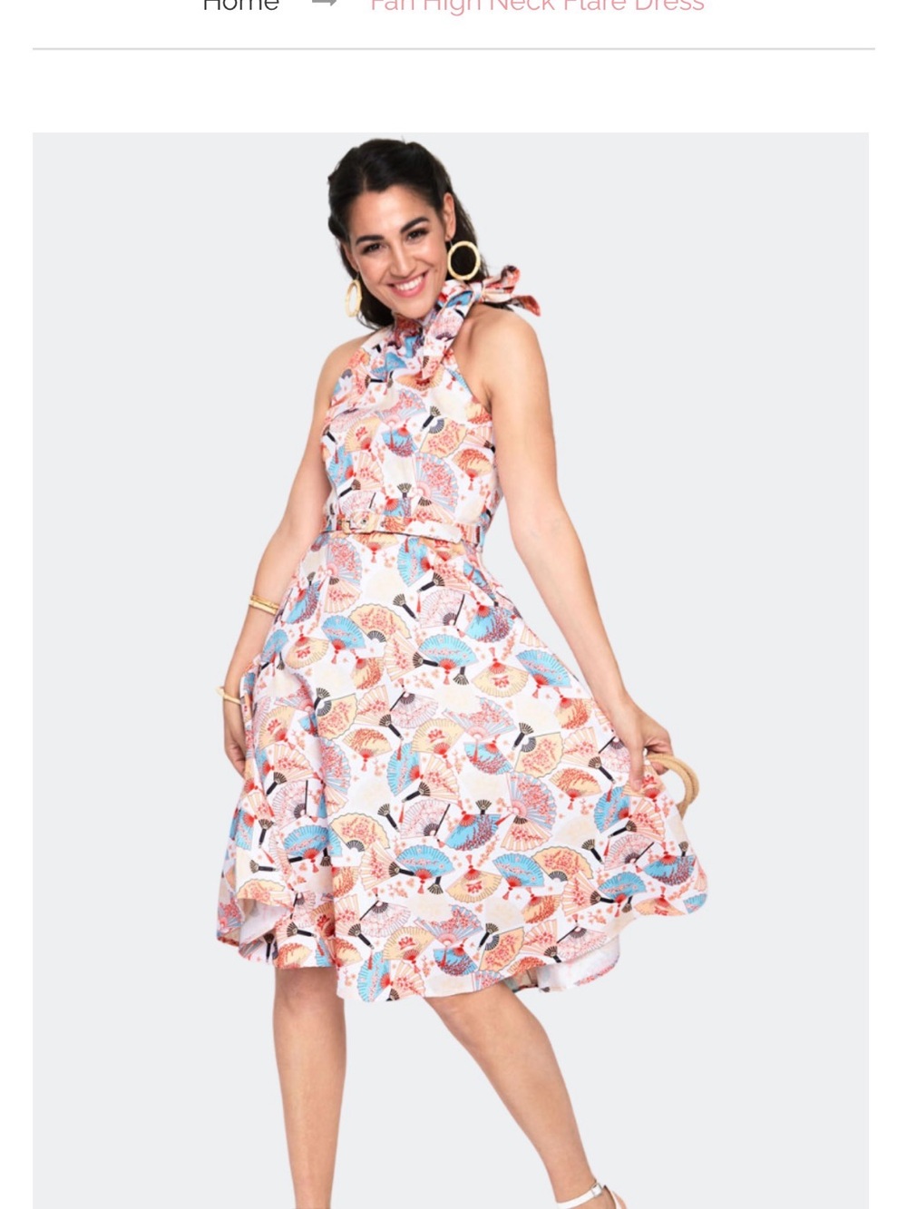 Voodoo Vixen Multicolor Fan-Print High Neck Midi Dress